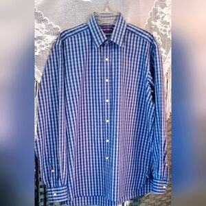 Ralph Lauren Purple Label  Made In Italy 100% Cotton Blue Plaid Shirt Size Large